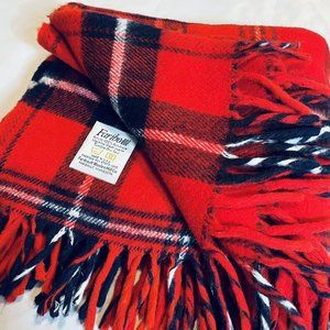 Faribault Woolen Mills Vintage Red Plaid Fringed Acrylic Blanket Throw 51”x46”